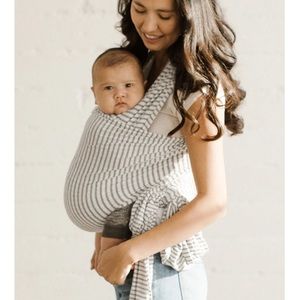 Solly baby wrap in light blue stripe.